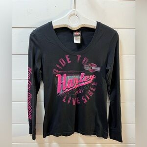 HARLEY-DAVIDSON Black Pink Graphic Long Sleeve Tee – Size M
